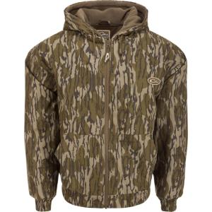 Drake Waterfowl Men’s MST Waterproof Full Zip Hunting Warm Fleece Lined Hooded Jacket with 2 Chest Pockets & 2 Hip Pockets(Mossy Oak Original Bottomland)