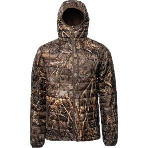 Gator Waders Mens Cumulus Jacket – Insulated Lightweight Windproof Hunting Puffer with Hood – Rated for 0-45°F Cold Weather(Realtree Max-7)