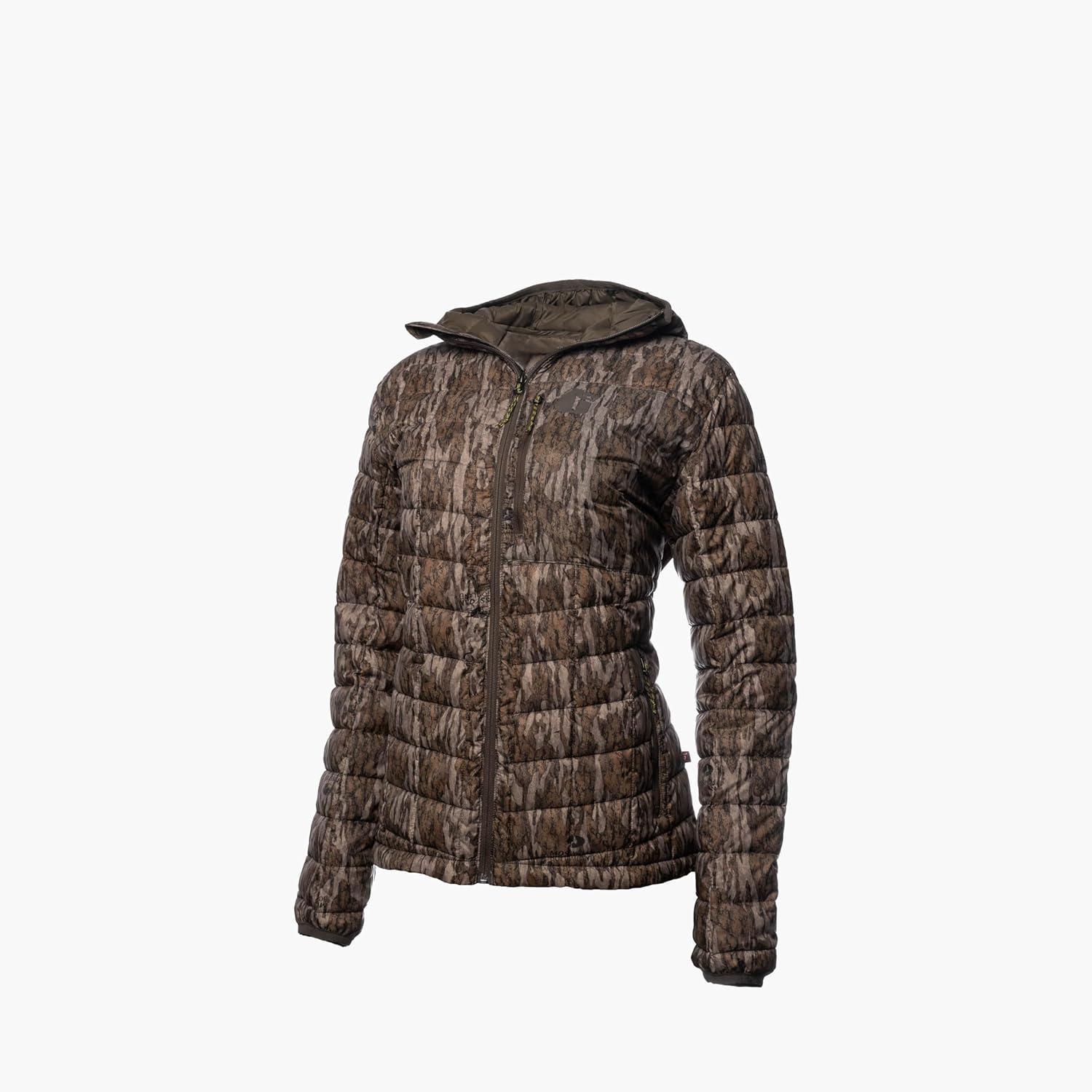 image:imageGator Waders Womens Cumulus Jacket Insulated Lightweight Windproof Hunting Puffer with Hood Rated for 045F Cold WeatherMossy Oak Bottomland