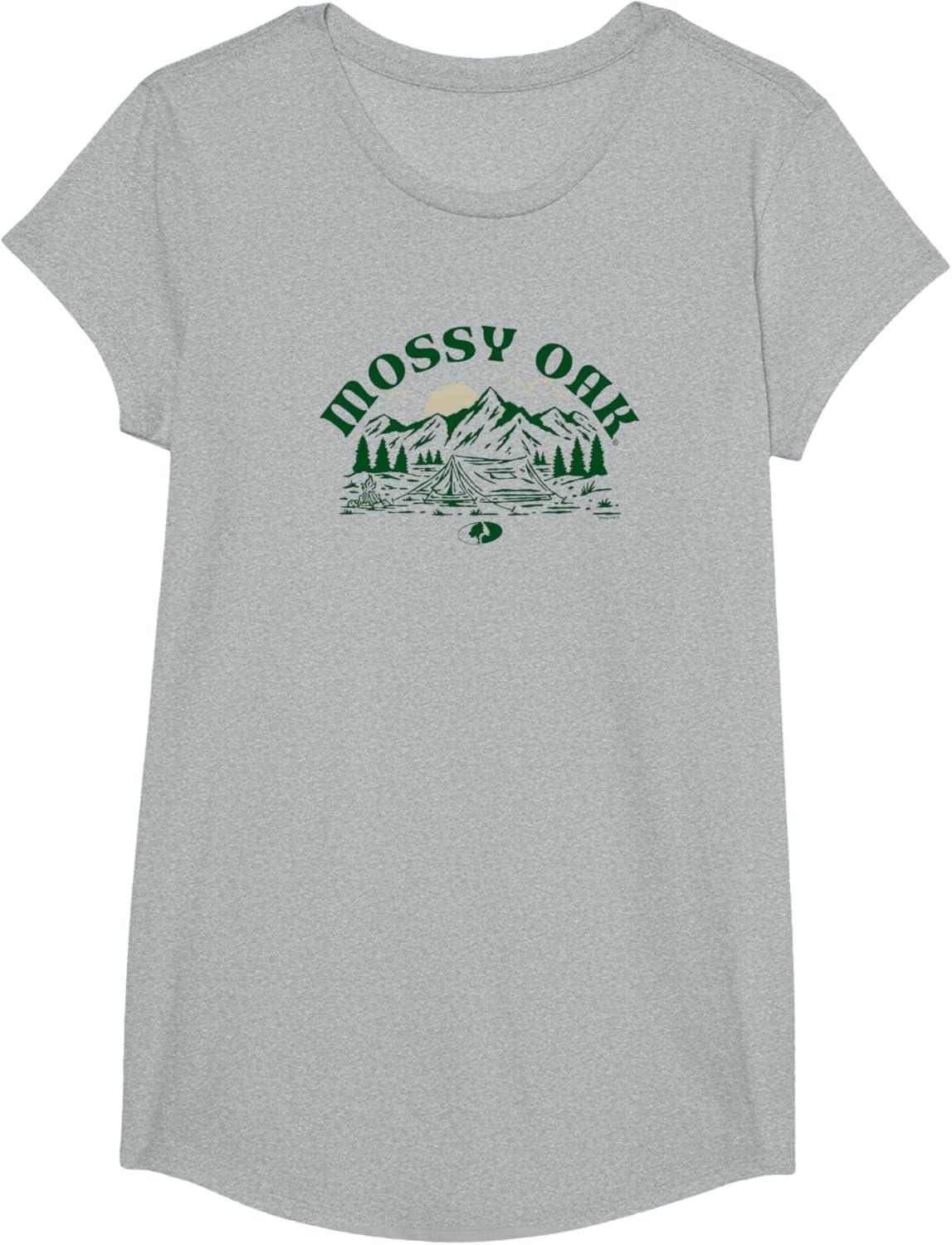 image:imageMossy Oak Camping Retro Mountain Landscape Logo TShirtHeather Grey