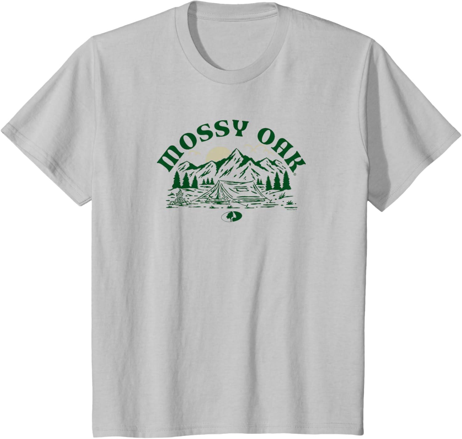 image:imageMossy Oak Camping Retro Mountain Landscape Logo TShirtSilver Grey