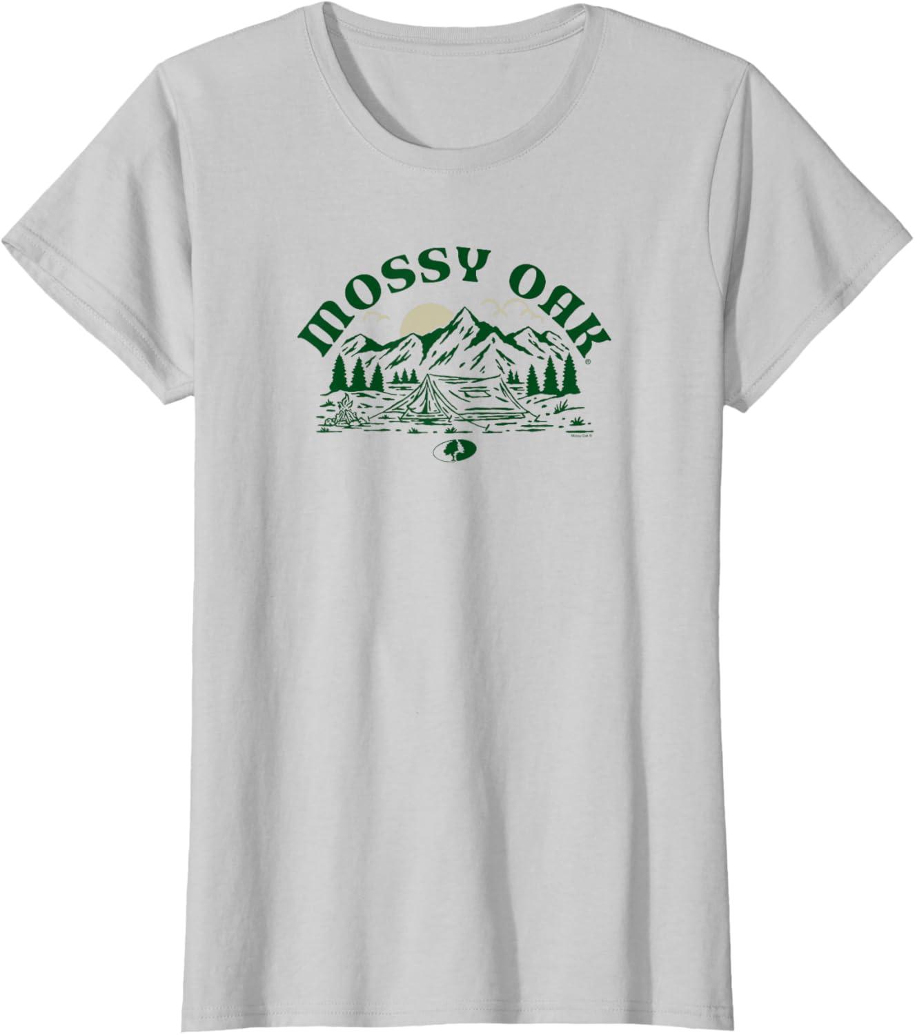 image:imageMossy Oak Camping Retro Mountain Landscape Logo TShirtSilver Grey