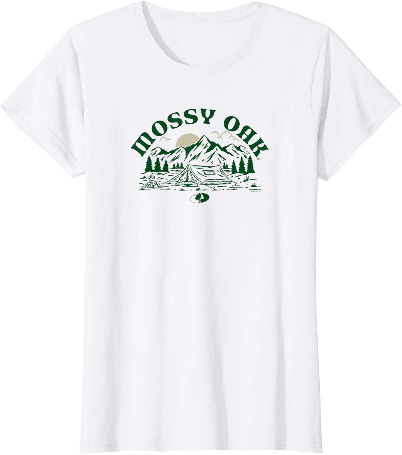 image:imageMossy Oak Camping Retro Mountain Landscape Logo TShirtWhite