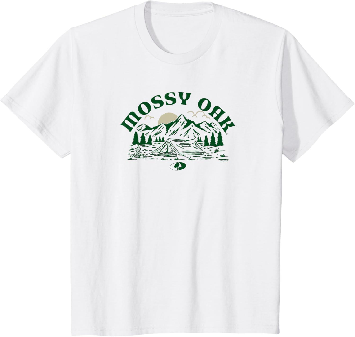 image:imageMossy Oak Camping Retro Mountain Landscape Logo TShirtWhite