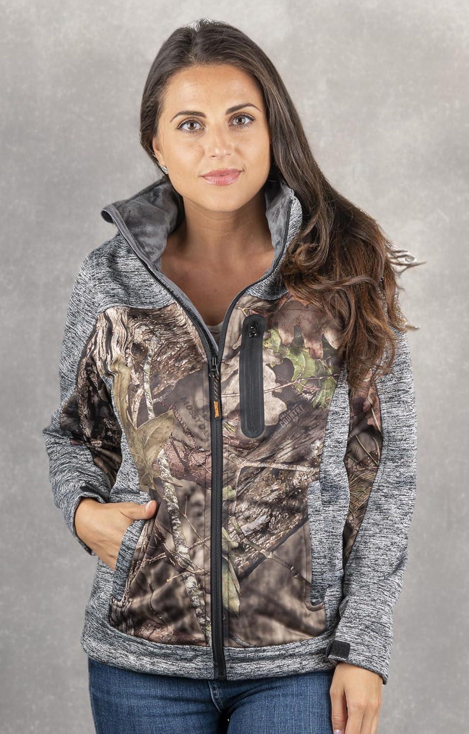 image:imageTrailCrest Womens Softshell Hooded Jacket Super Soft Plush Coral Fleece Lining Mossy Oak Camo PatternsGrey Heather Breakup Country