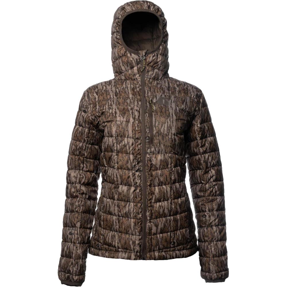 image:imageGator Waders Womens Cumulus Jacket Insulated Lightweight Windproof Hunting Puffer with Hood Rated for 045F Cold WeatherMossy Oak Bottomland