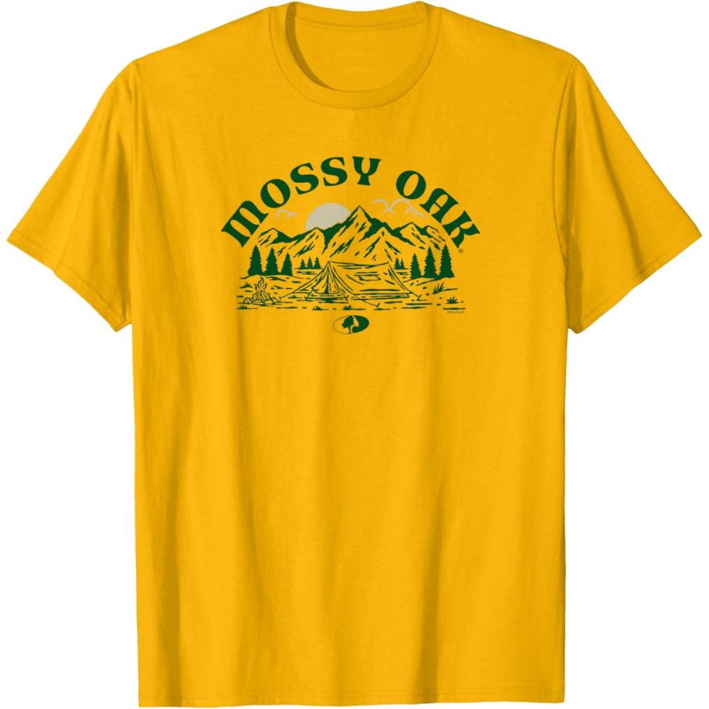 image:imageMossy Oak Camping Retro Mountain Landscape Logo TShirtGolden Yellow