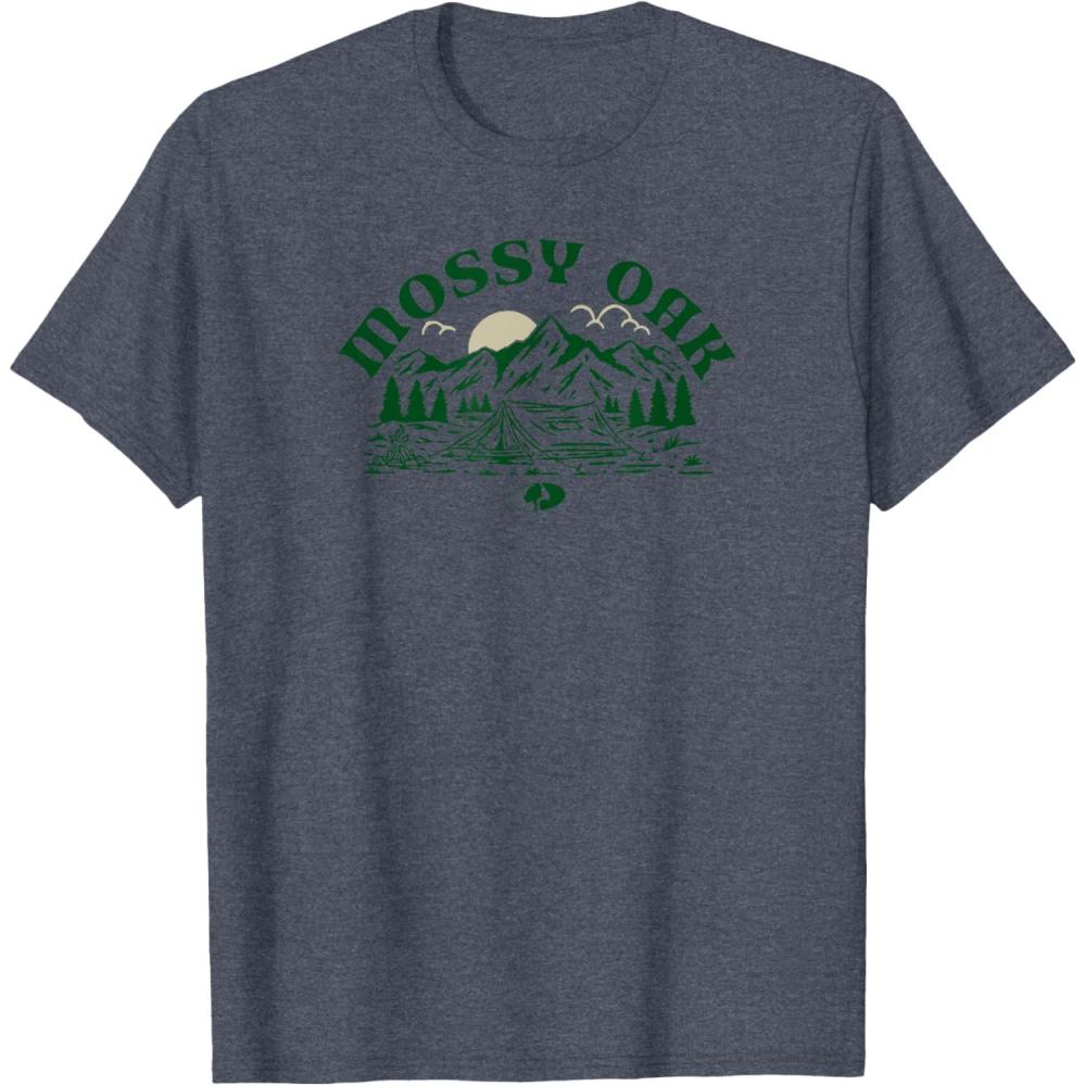 image:imageMossy Oak Camping Retro Mountain Landscape Logo TShirtHeather Blue