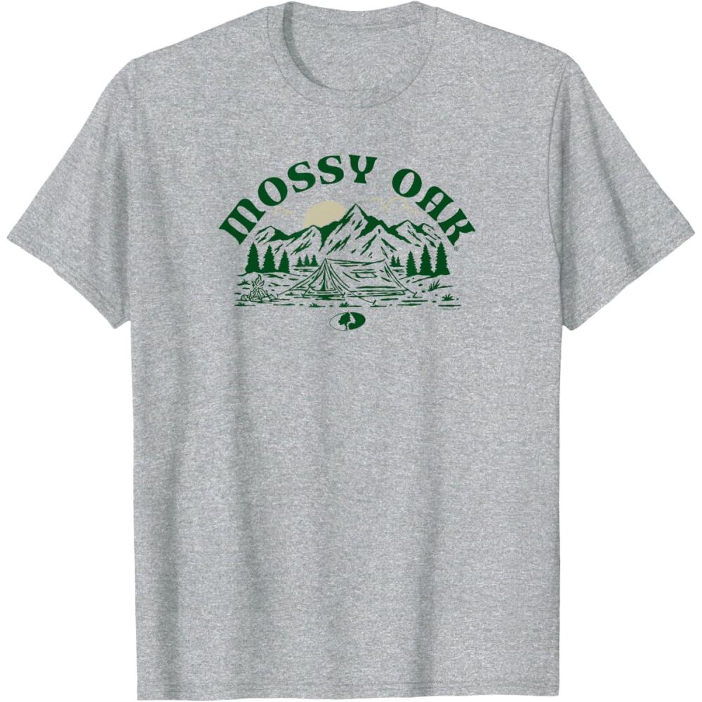 image:imageMossy Oak Camping Retro Mountain Landscape Logo TShirtHeather Grey