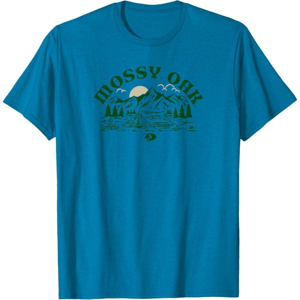 image:imageMossy Oak Camping Retro Mountain Landscape Logo TShirtSapphire Blue