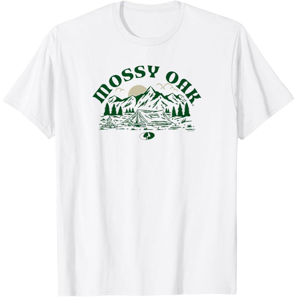 image:imageMossy Oak Camping Retro Mountain Landscape Logo TShirtWhite
