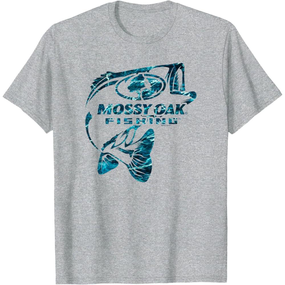 image:imageMossy Oak Fishing Bass Open Water Classic Blue Logo TShirtHeather Grey