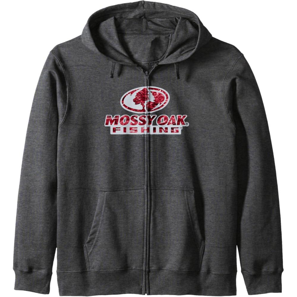 image:imageMossy Oak Fishing Open Water Classic Red Logo Zip HoodieDark Heather Grey