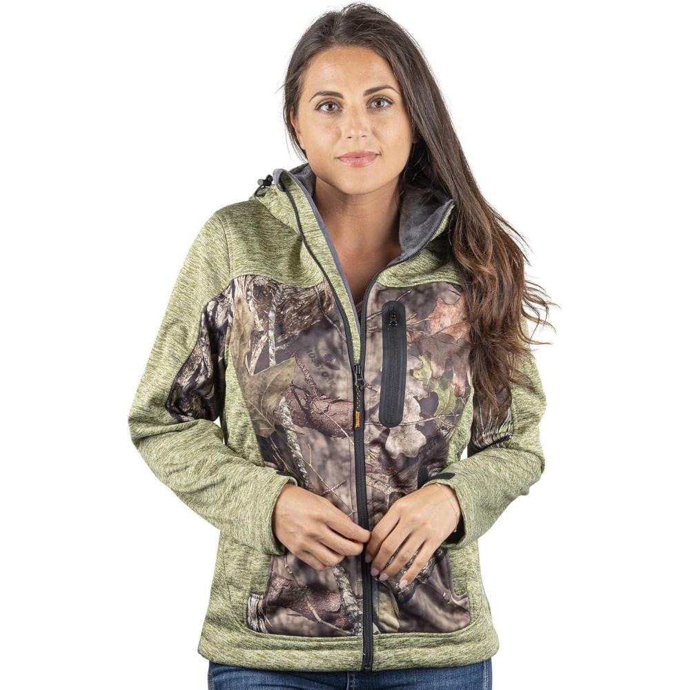 image:imageTrailCrest Womens Softshell Hooded Jacket Super Soft Plush Coral Fleece Lining Mossy Oak Camo PatternsOlive Heather Breakup Country