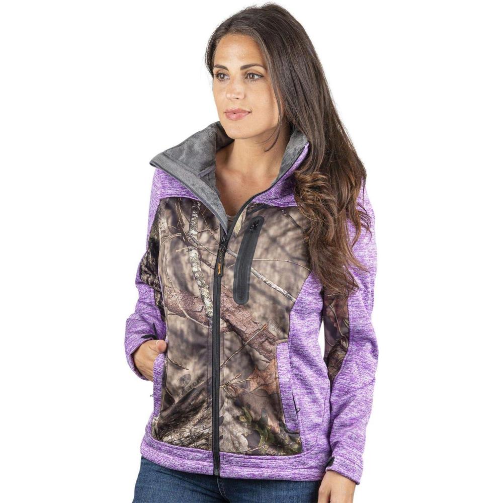 image:imageTrailCrest Womens Softshell Hooded Jacket  Super Soft Plush Coral Fleece Lining  Mossy Oak Camo PatternsPurple Heather  Breakup Country