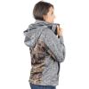 TrailCrest Women’s Softshell Hooded Jacket – Super Soft Plush Coral Fleece Lining – Mossy Oak Camo Patterns(Grey Heather – Breakup Country)