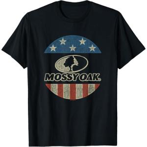 Mossy Oak 4th of July American Flag Distressed Circle Logo T-Shirt(Black)