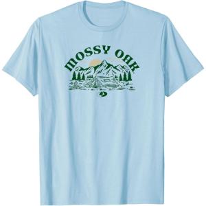 Mossy Oak Camping Retro Mountain Landscape Logo T-Shirt(Baby Blue)