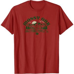Mossy Oak Camping Retro Mountain Landscape Logo T-Shirt(Cranberry Red)