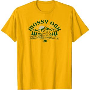 Mossy Oak Camping Retro Mountain Landscape Logo T-Shirt(Golden Yellow)