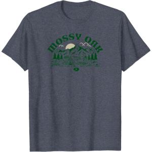 Mossy Oak Camping Retro Mountain Landscape Logo T-Shirt(Heather Blue)