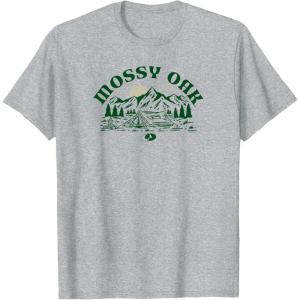 Mossy Oak Camping Retro Mountain Landscape Logo T-Shirt(Heather Grey)