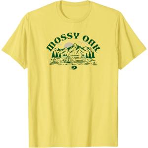 Mossy Oak Camping Retro Mountain Landscape Logo T-Shirt(Lemon Yellow)