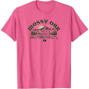 Mossy Oak Camping Retro Mountain Landscape Logo T-Shirt(Pink Heather)