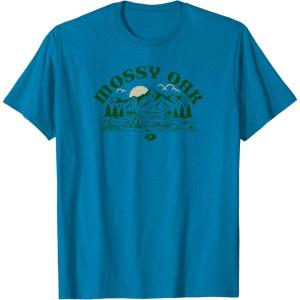 Mossy Oak Camping Retro Mountain Landscape Logo T-Shirt(Sapphire Blue)