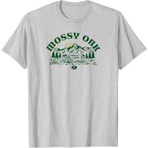 Mossy Oak Camping Retro Mountain Landscape Logo T-Shirt(Silver Grey)
