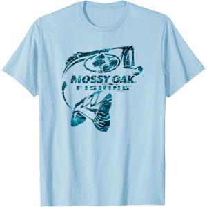 Mossy Oak Fishing Bass Open Water Classic Blue Logo T-Shirt(Baby Blue)