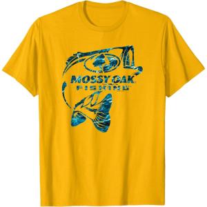 Mossy Oak Fishing Bass Open Water Classic Blue Logo T-Shirt(Golden Yellow)
