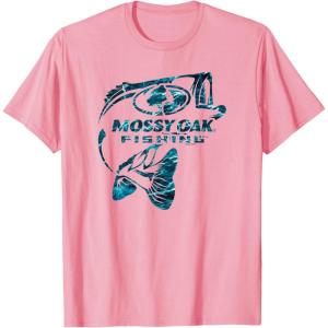 Mossy Oak Fishing Bass Open Water Classic Blue Logo T-Shirt(Pink)