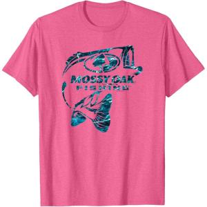 Mossy Oak Fishing Bass Open Water Classic Blue Logo T-Shirt(Pink Heather)