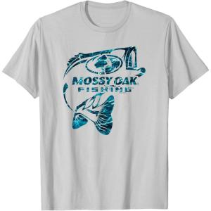 Mossy Oak Fishing Bass Open Water Classic Blue Logo T-Shirt(Silver Grey)