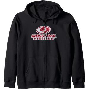 Mossy Oak Fishing Open Water Classic Red Logo Zip Hoodie(Black)