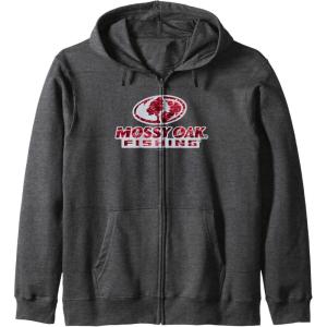 Mossy Oak Fishing Open Water Classic Red Logo Zip Hoodie(Dark Heather Grey)