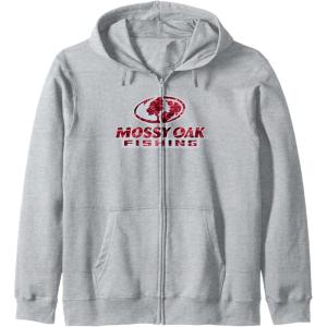 Mossy Oak Fishing Open Water Classic Red Logo Zip Hoodie(Heather Grey)