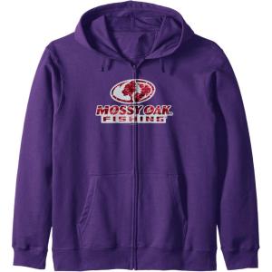 Mossy Oak Fishing Open Water Classic Red Logo Zip Hoodie(Purple)