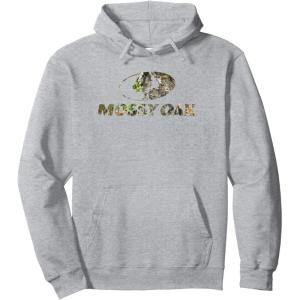 Mossy Oak Nature Camouflage Classic Outdoors Logo Pullover Hoodie(Heather Grey)