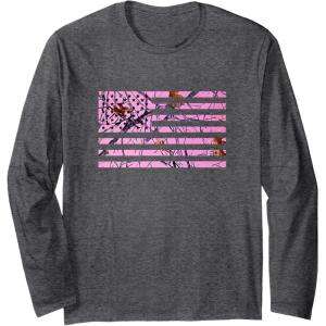Pink Hunting Camo Flag Pattern American USA US Camouflage Long Sleeve T-Shirt(Dark Heather Grey)