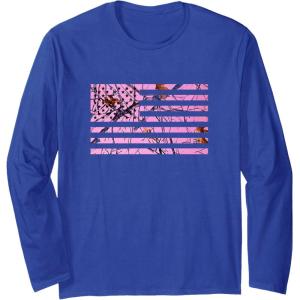 Pink Hunting Camo Flag Pattern American USA US Camouflage Long Sleeve T-Shirt(Royal Blue)