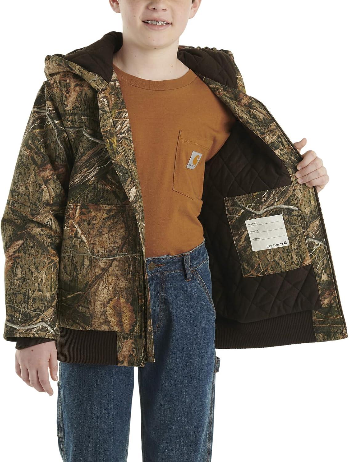 image:imageCarhartt Boys FlannelLined Hooded Canvas Insulated ZipUp JacketMossy Oak Country Camo
