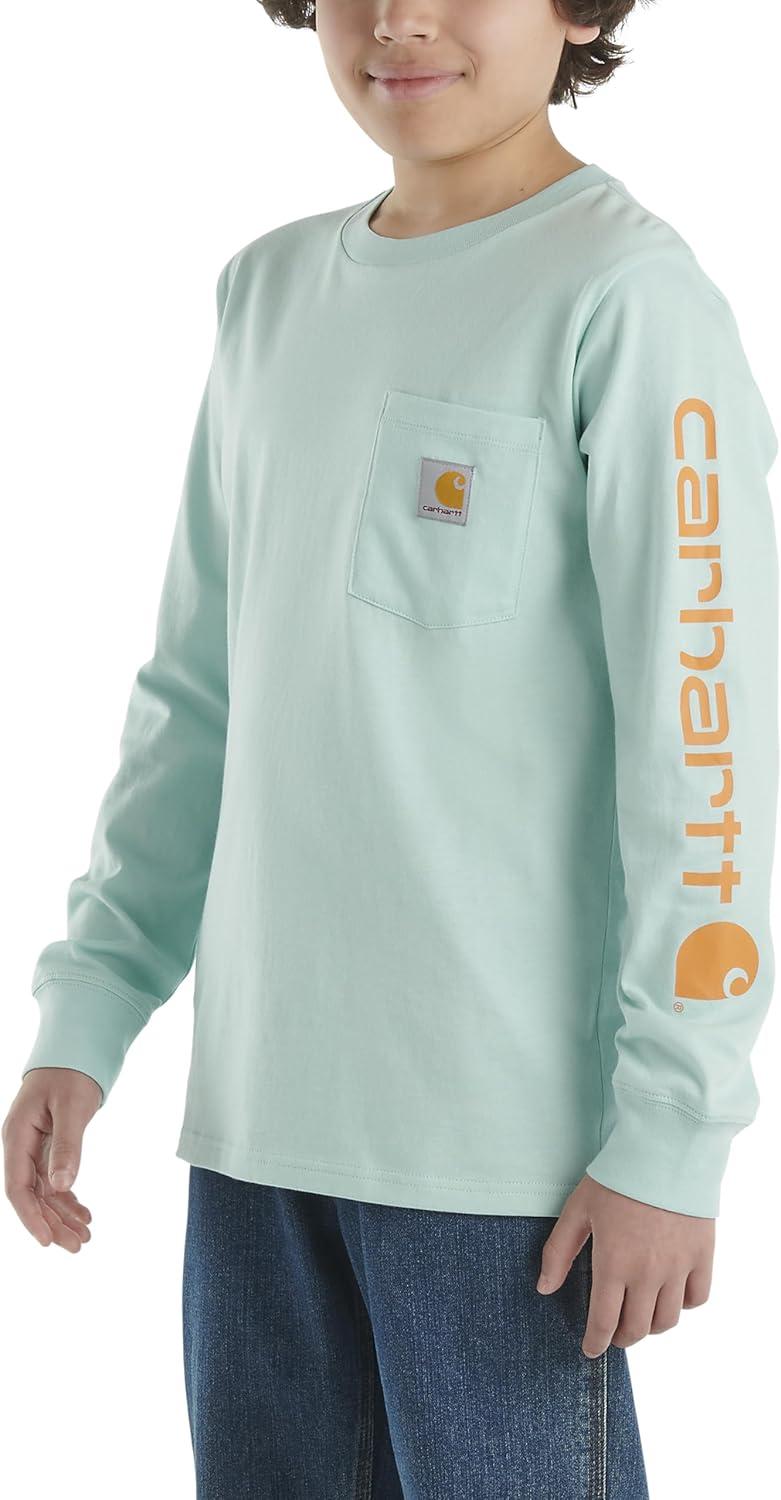 image:imageCarhartt Boys LongSleeve Logo Sleeve Pocket TShirtPastel Turquoise