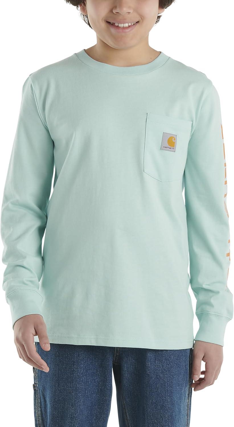 image:imageCarhartt Boys LongSleeve Logo Sleeve Pocket TShirtPastel Turquoise