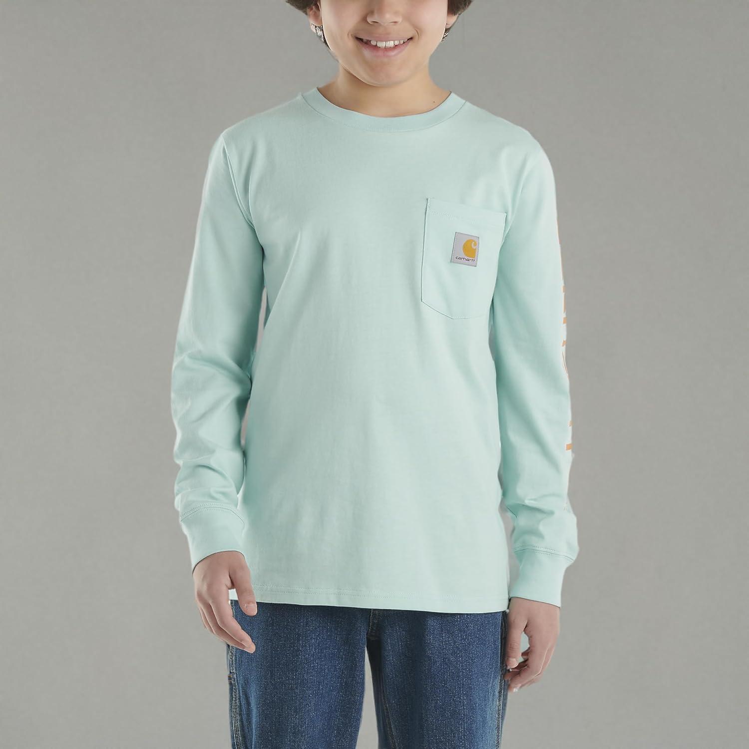 image:imageCarhartt Boys LongSleeve Logo Sleeve Pocket TShirtPastel Turquoise