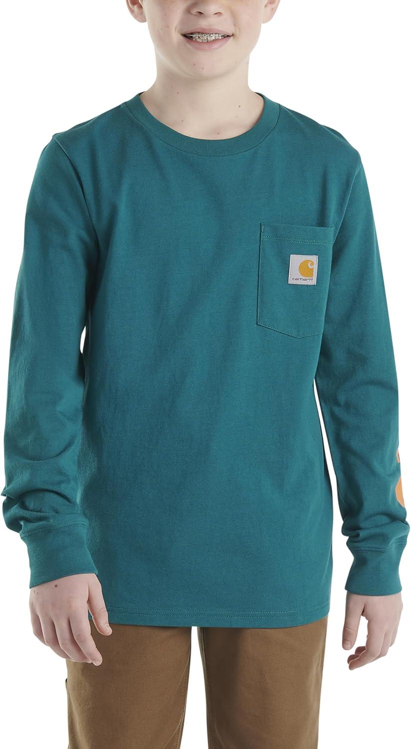 image:imageCarhartt Boys LongSleeve Logo Sleeve Pocket TShirtShaded Spruce