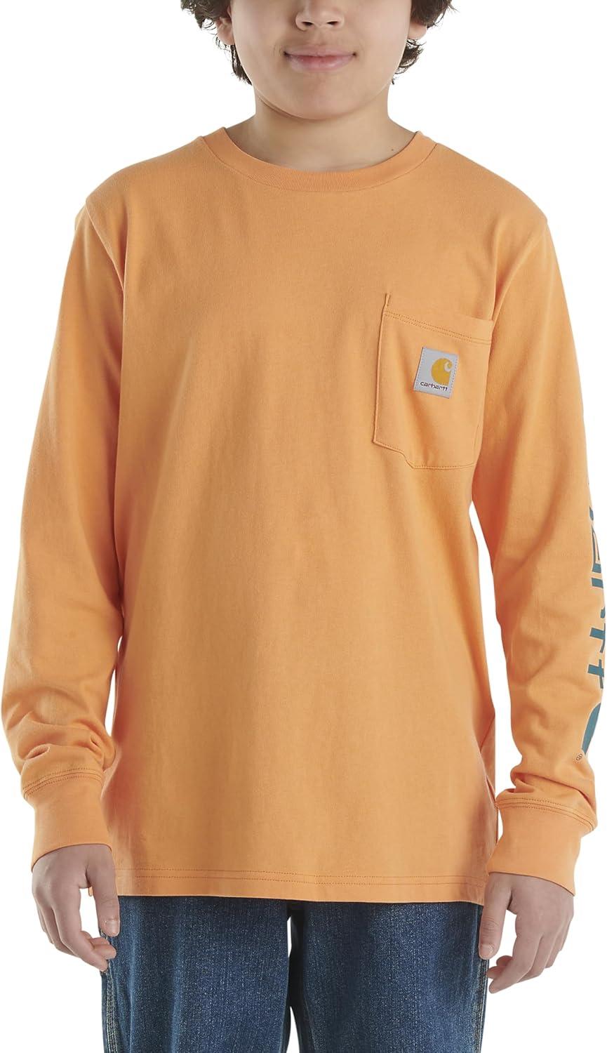 image:imageCarhartt Boys LongSleeve Logo Sleeve Pocket TShirtTangerine