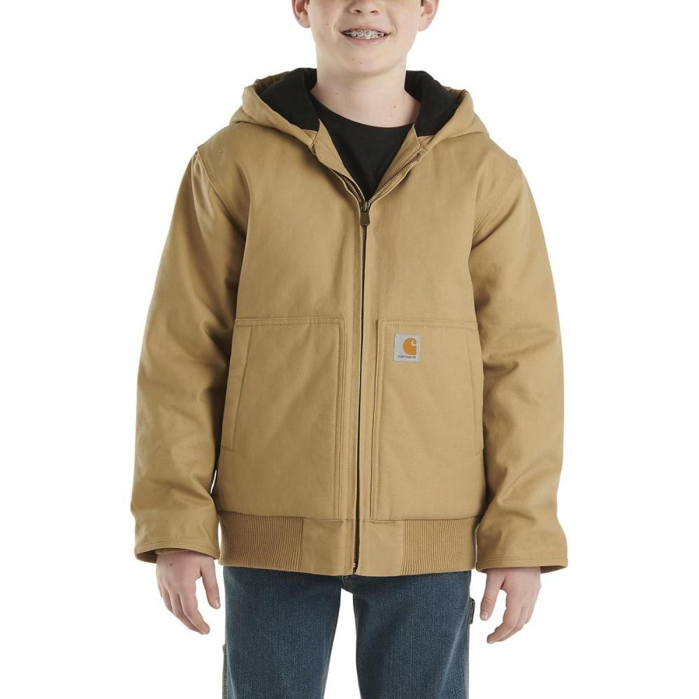 image:imageCarhartt Boys FlannelLined Hooded Canvas Insulated ZipUp JacketBrown