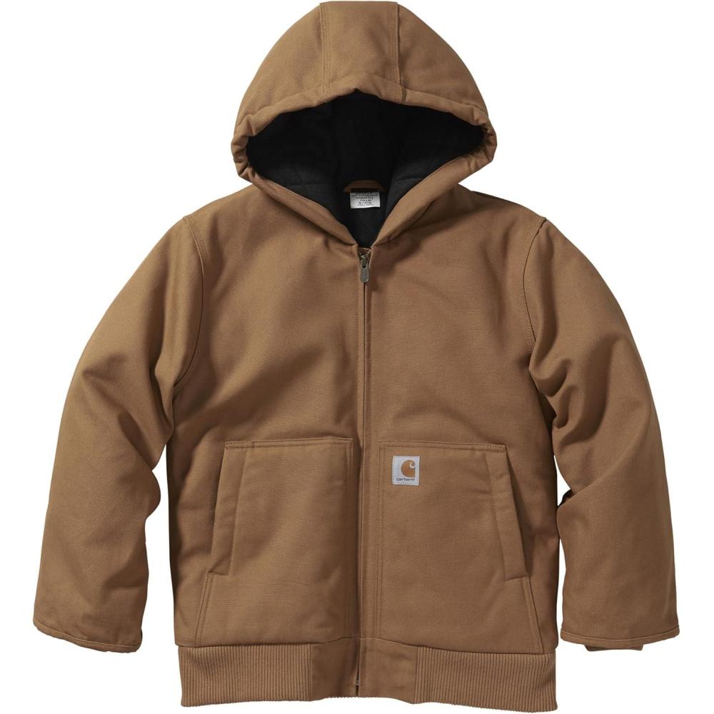 image:imageCarhartt Boys FlannelLined Hooded Canvas Insulated ZipUp JacketCarhartt Brown